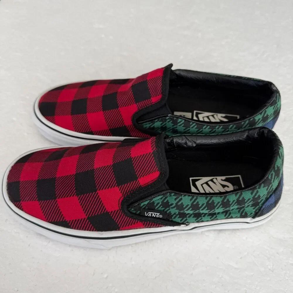 Size 7 - Vans Classic Buffalo Mix Red Green Blue Skate Shoes Women's - Picture 5 of 10